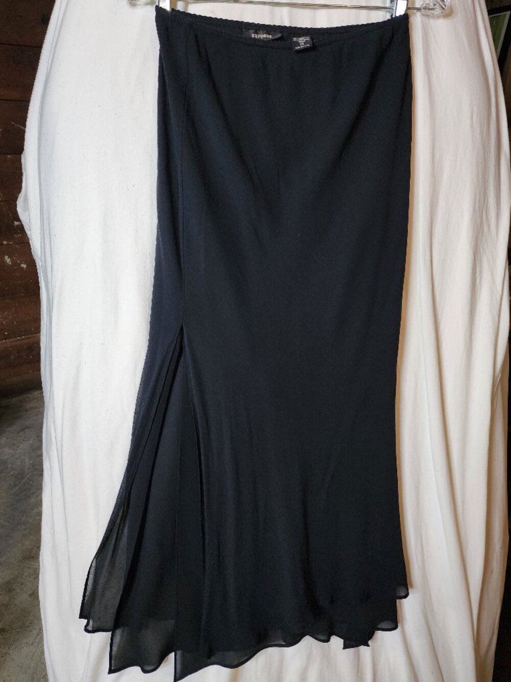 Express Black 100% Silk Long Skirt, Lined with Side Slits